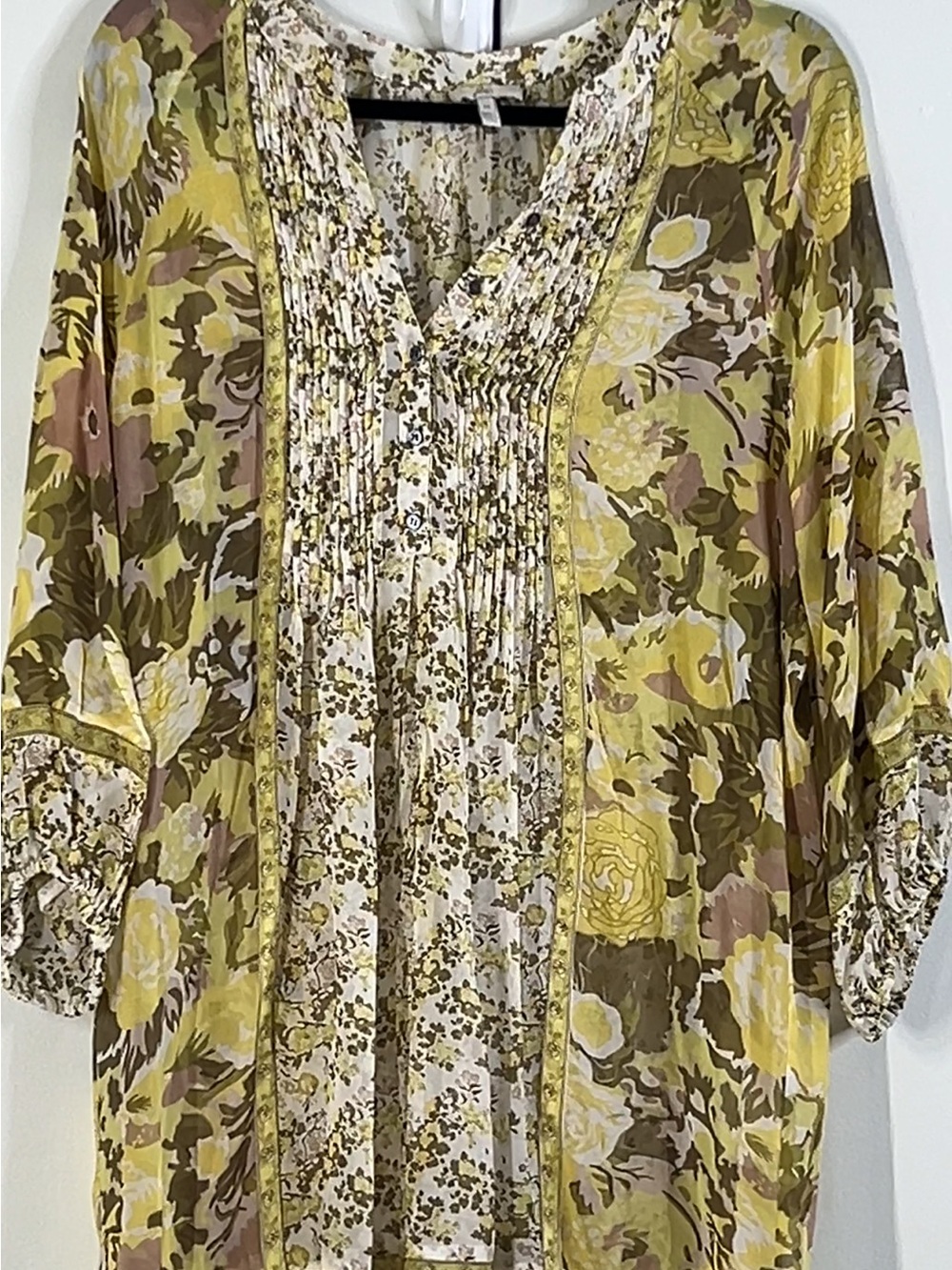 Joie Sheer Floral Boho mini dress Size Medium M Silk Blend 3/4 bell sleeve - Picture 7 of 11